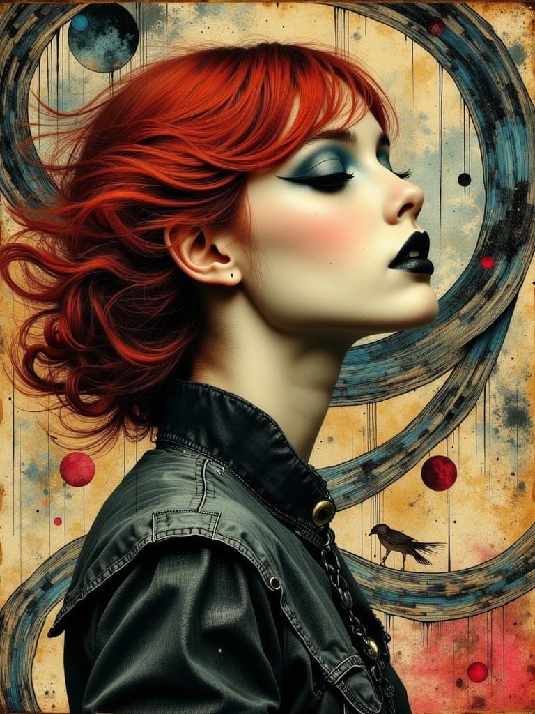 Gothic Surreal Portrait in Retro Abstract Style