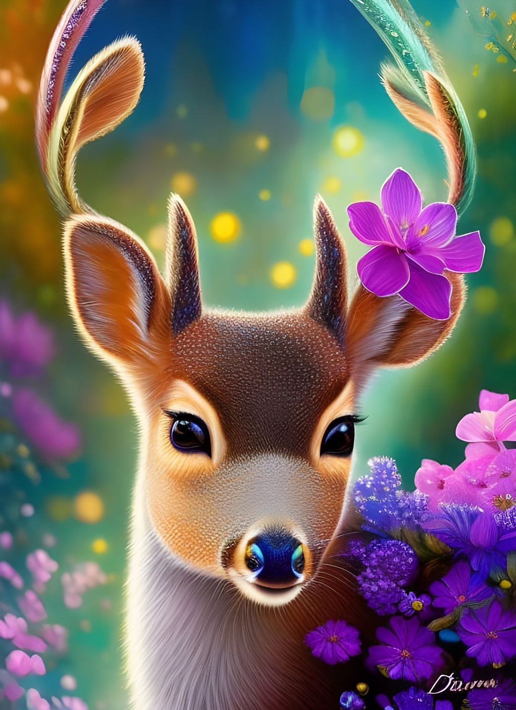 Shimmering Deer With Flowers 4