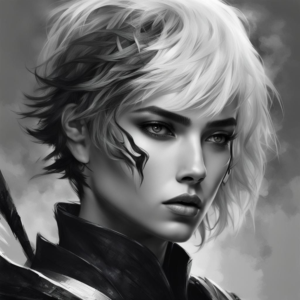 Fierce Dark Fantasy Warrior with Short Hair