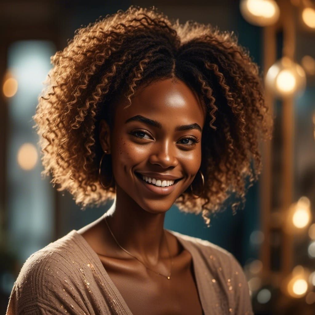 Beautiful Black Woman Selfie: Photorealistic Portrait