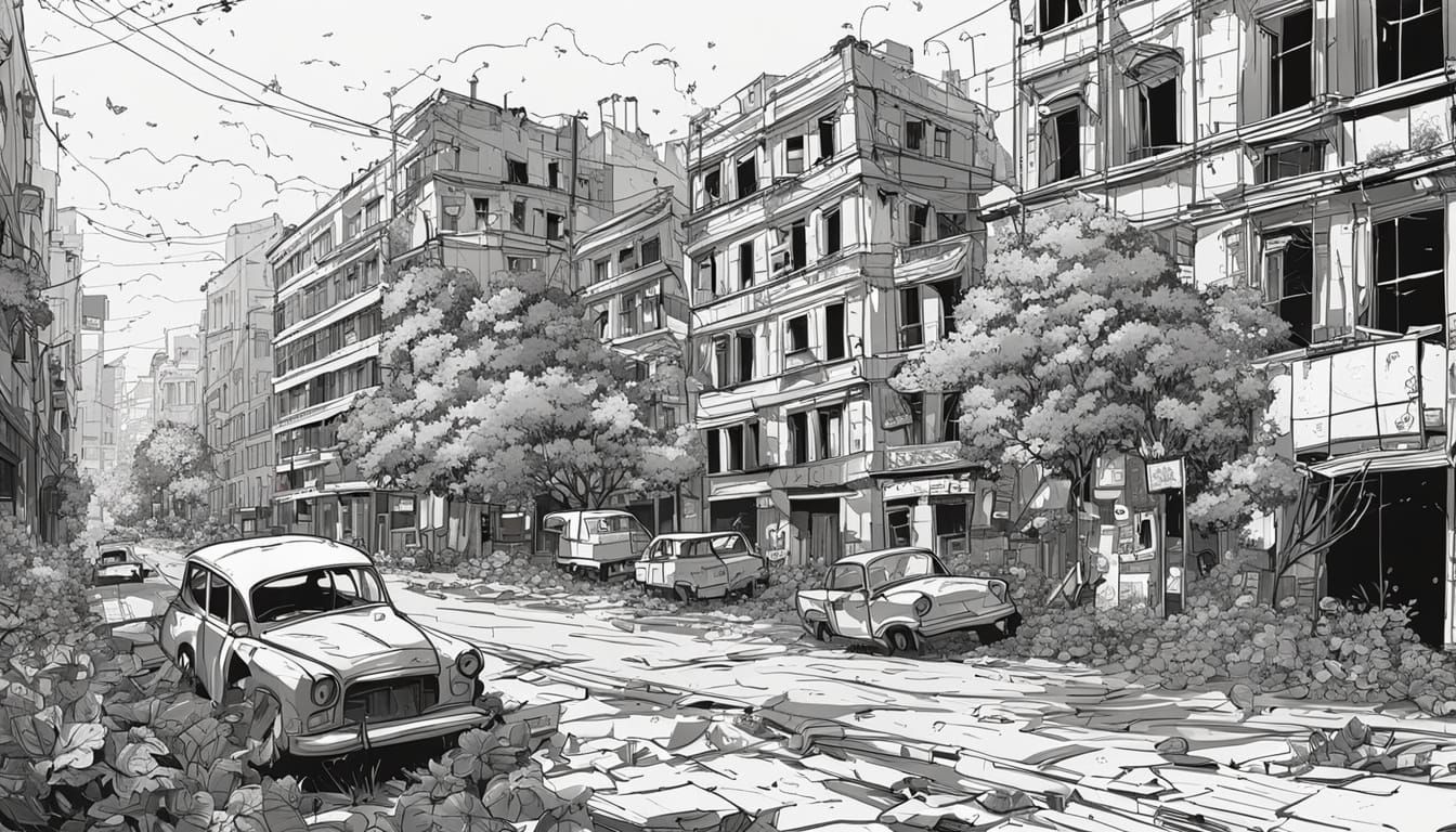 Vibrant Line Art of an Abandoned City
