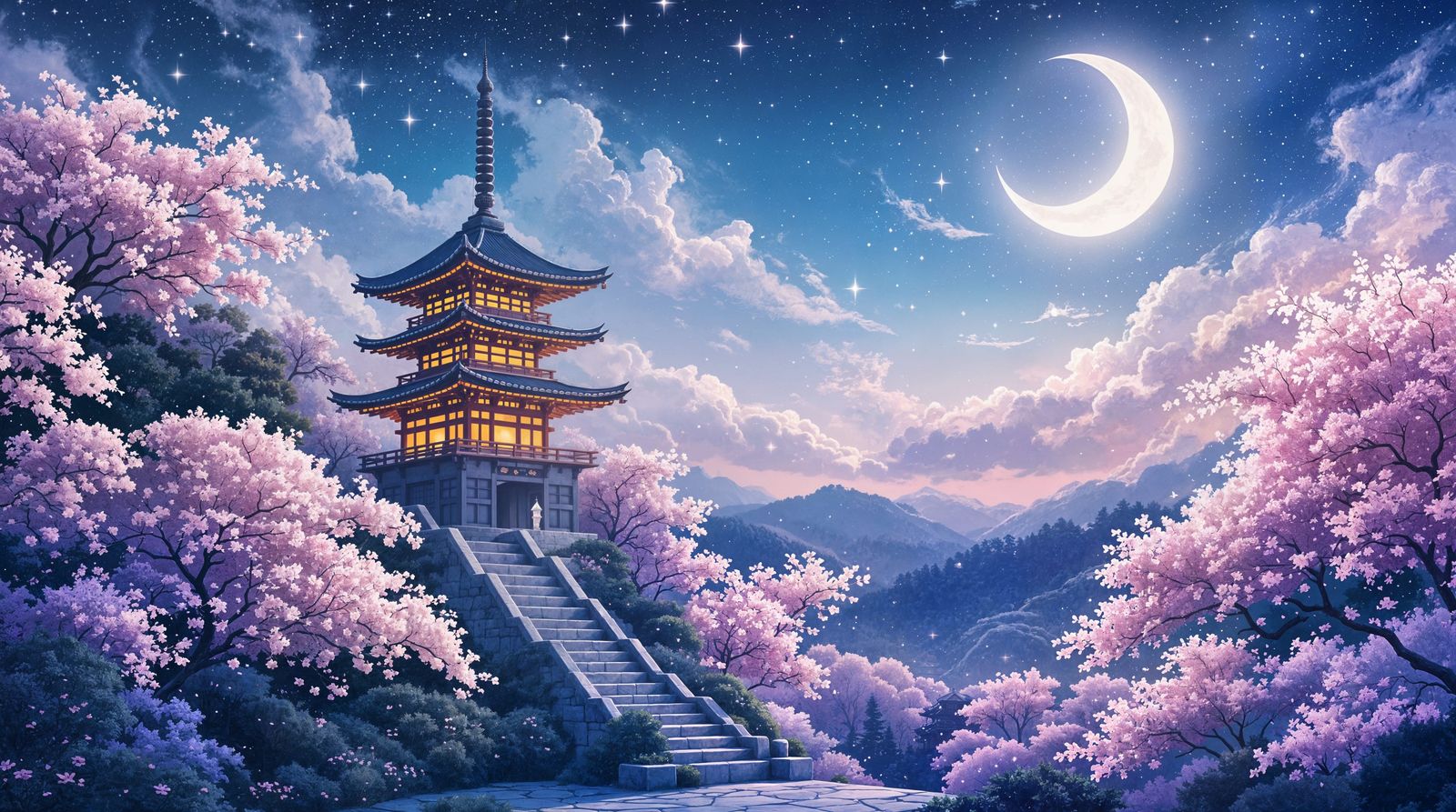 Starry Night Pagoda Serenity