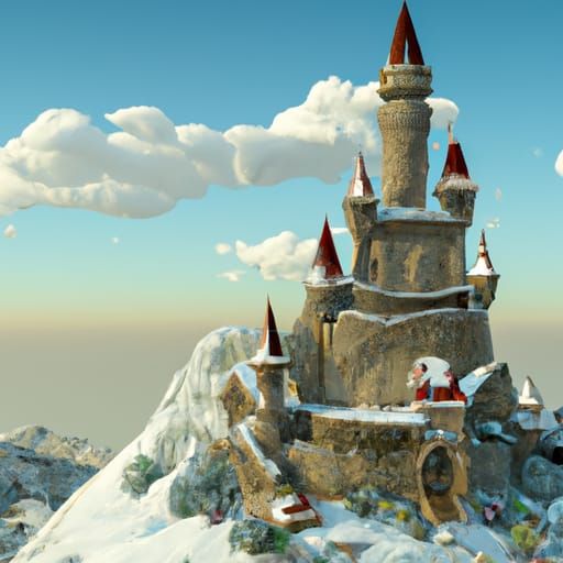 Snowy Hill Castle in Hyperrealistic Detail