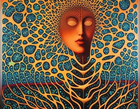 Surreal Hybrid Woman in Forest, Oil on Ceramic