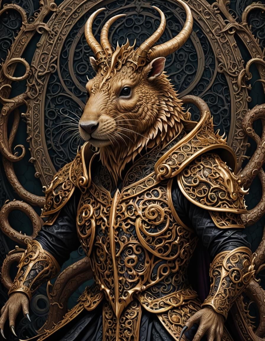 Gothic Capybara Demon Knight in Detailed Armor