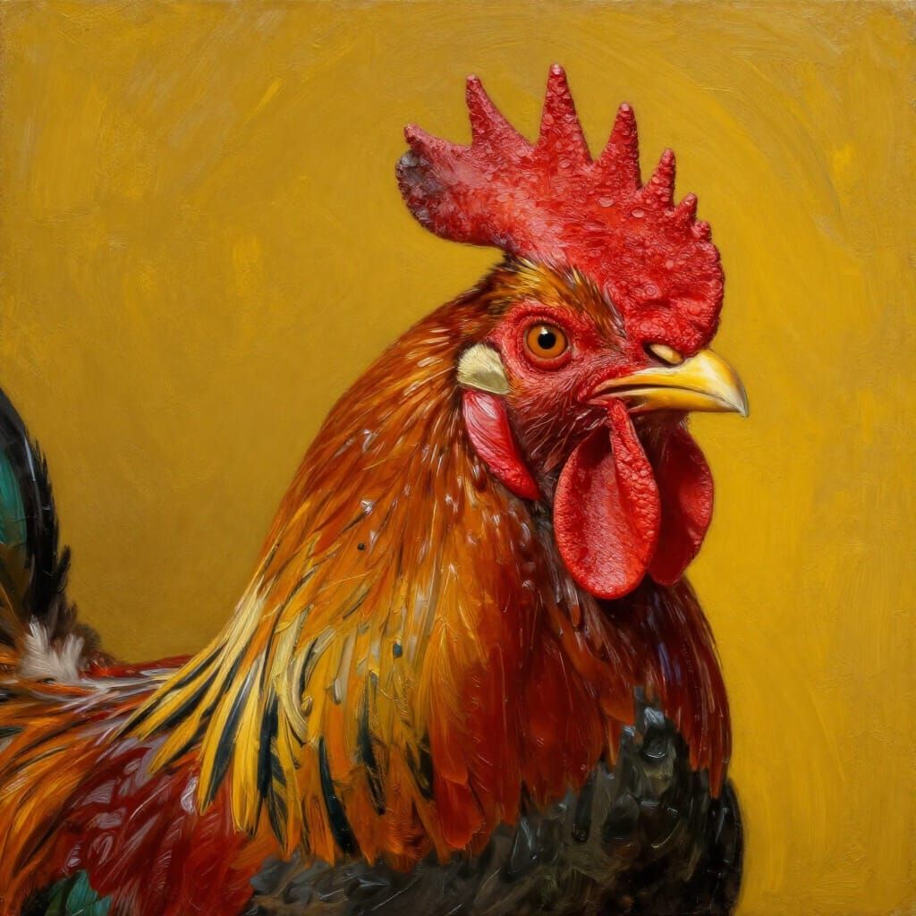 Realistic Rooster Head Oil Painting