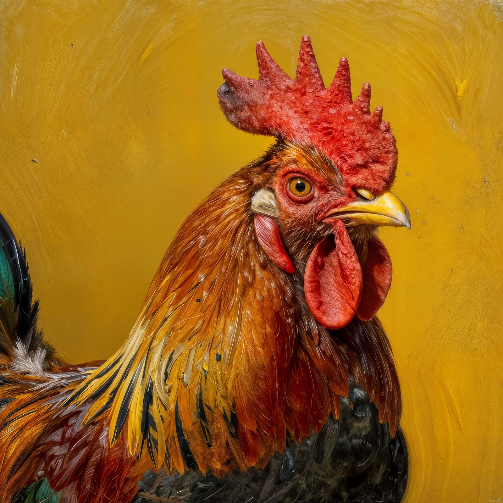 Realistic Rooster Head Oil Painting