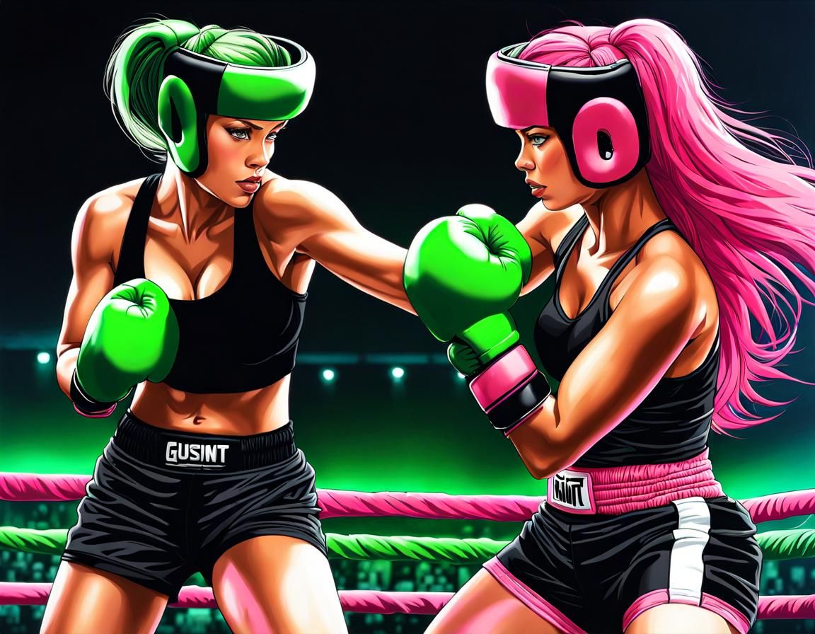 Female Boxers in Contrasting Colors, Photorealistic Style