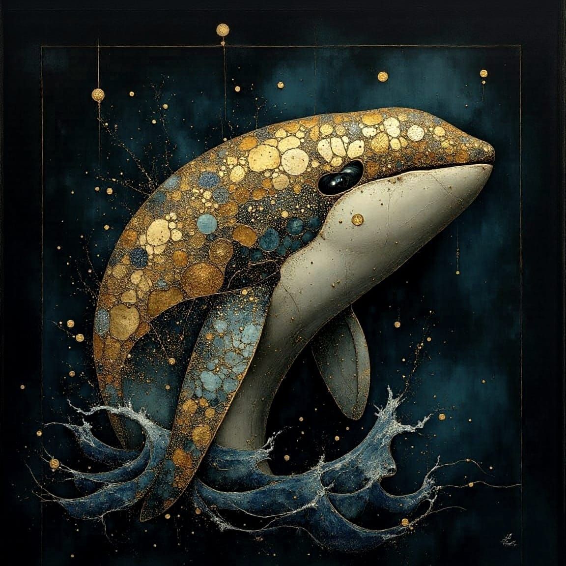 Golden Armored Orca in Mythical Style