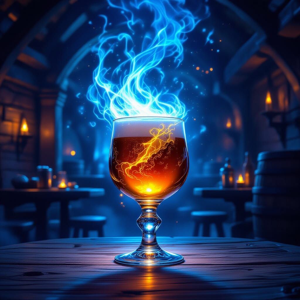 Mystical Ale Spirit in Medieval Tavern