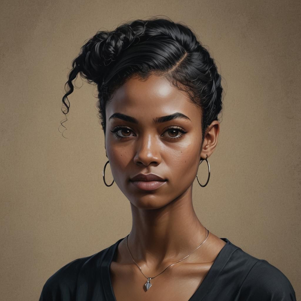 Hyperrealistic Portrait of a Serious Young Woman