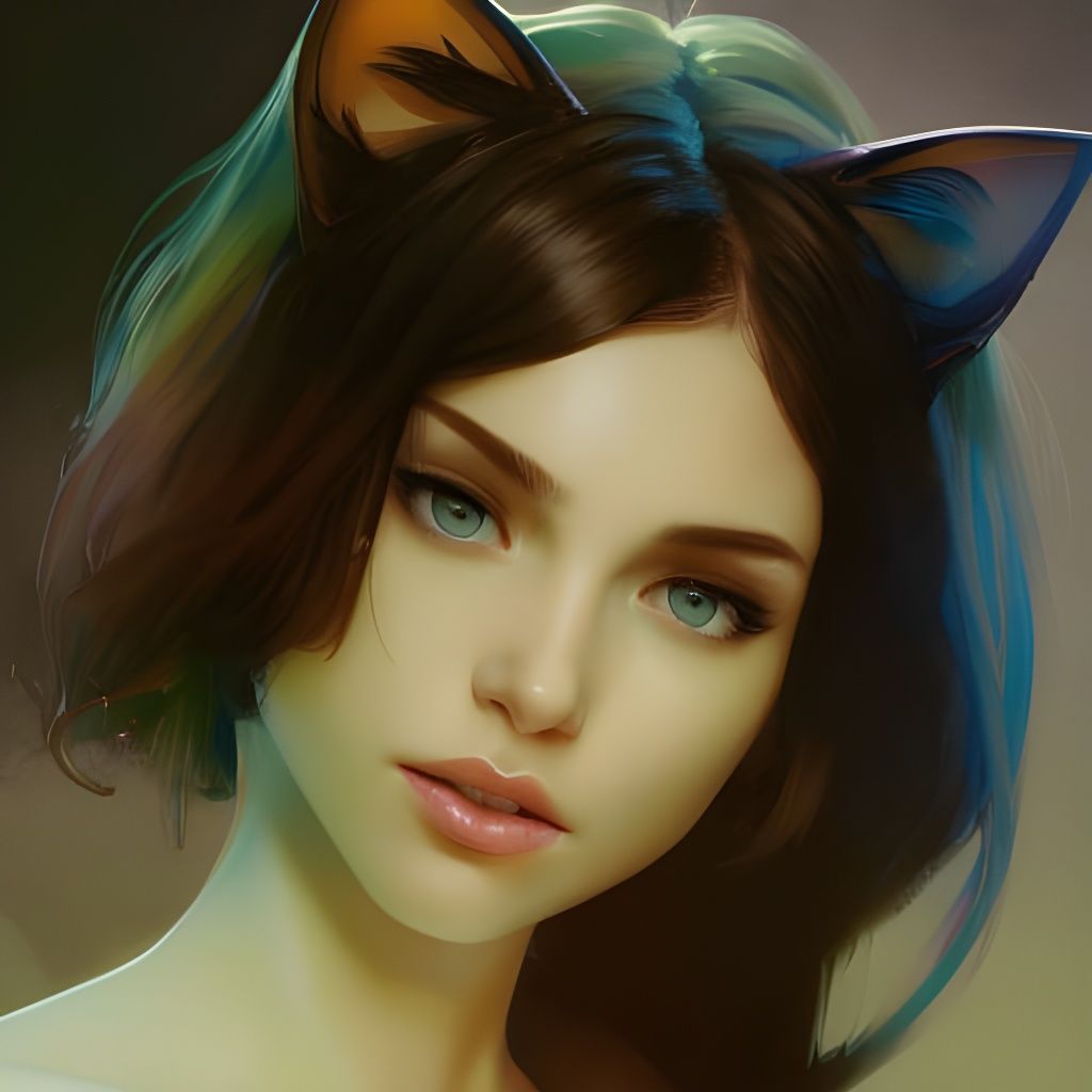 Girl with Cat Ears Portrait in Art Nouveau Style