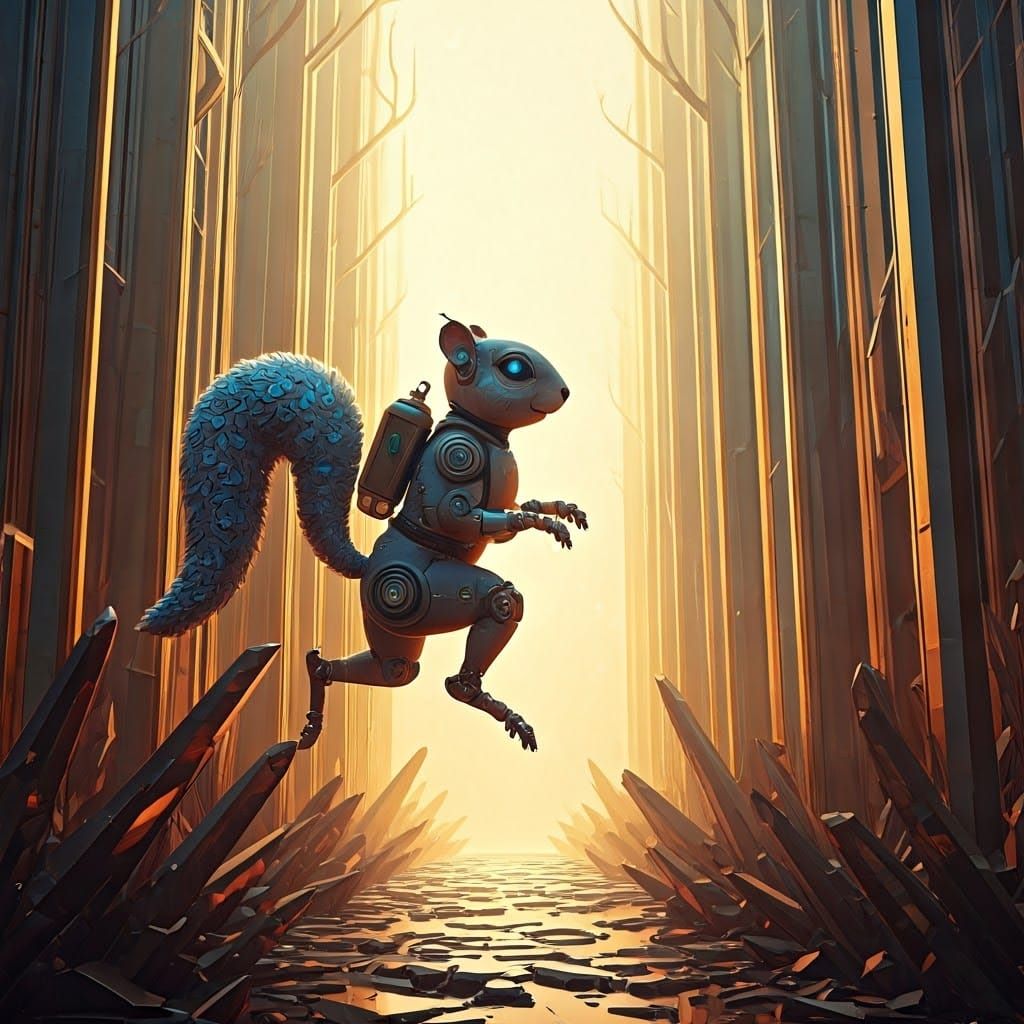 Robot Squirrel Leaps Through Crystalline Forest