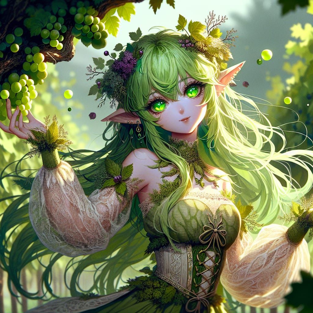 Anime Satyr Girl in Vineyard, Matte Painting