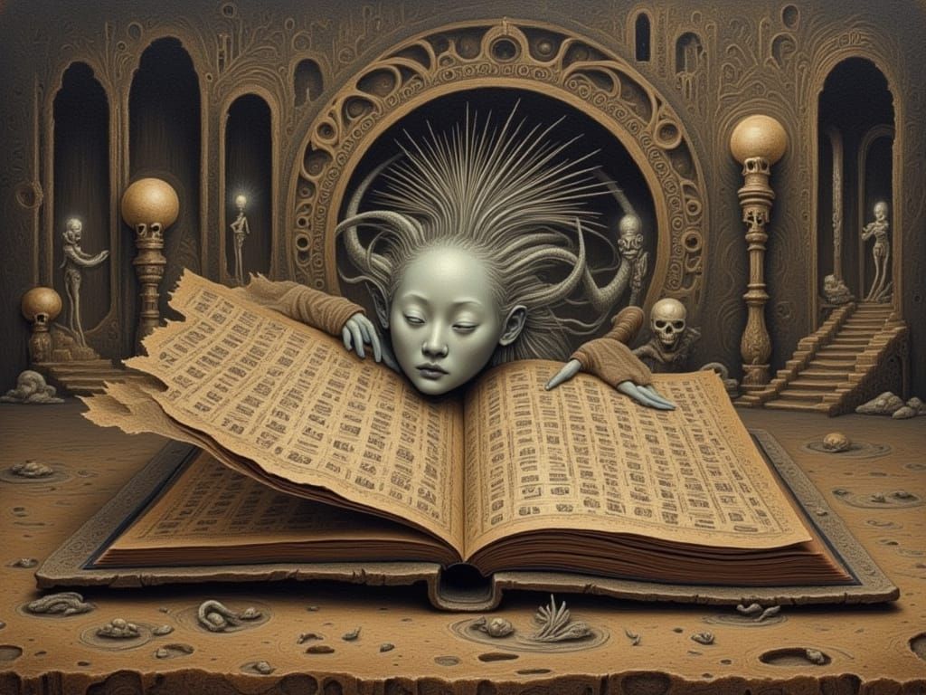 Alien Hieroglyphs in Sepia: Surreal Book Art