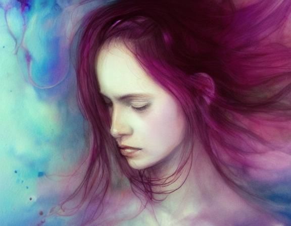 Magenta Moon in Surreal Alcohol Ink Painting