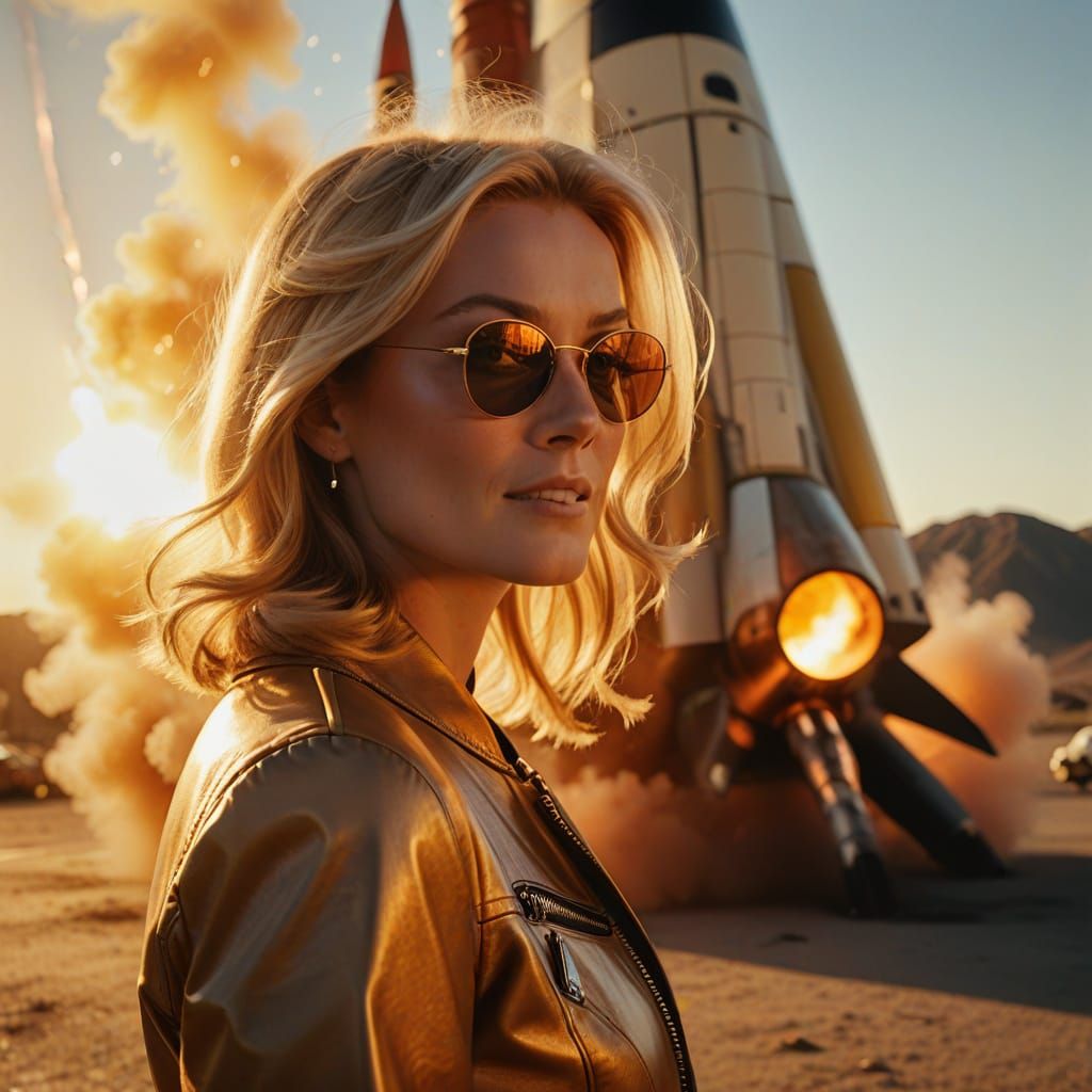 Bond Girl Rocket Launch in 70s Retro Style