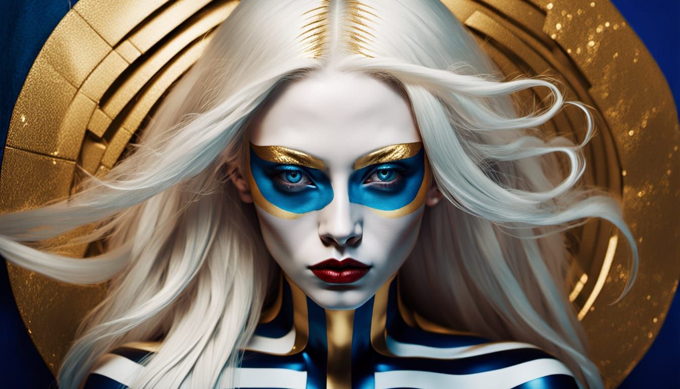 Provocative Albino Woman Portrait with Glowing Stripes