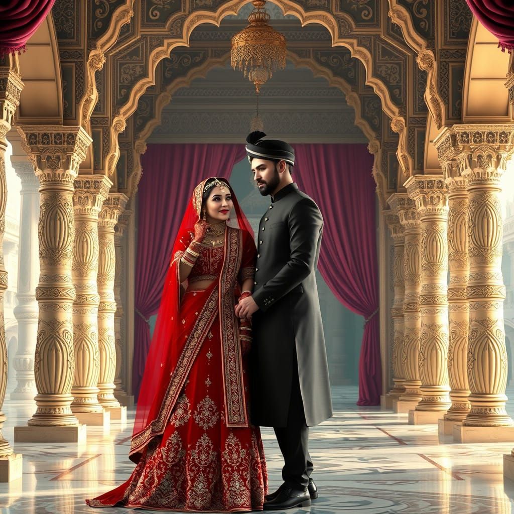 A Royal Indian Wedding Couple in Grand Palace Setting