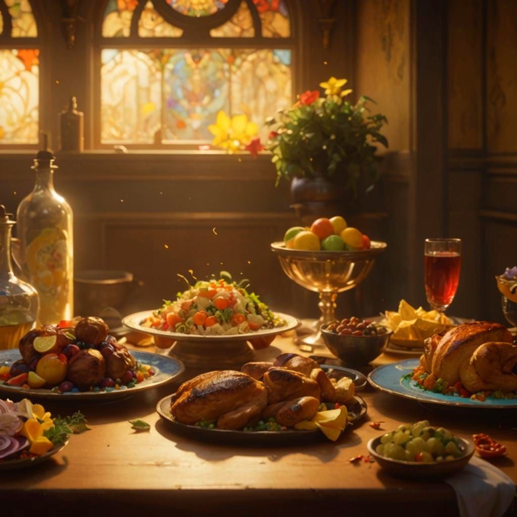 Hyperdetailed Smorgasbord Concept Art in Triadic Colors