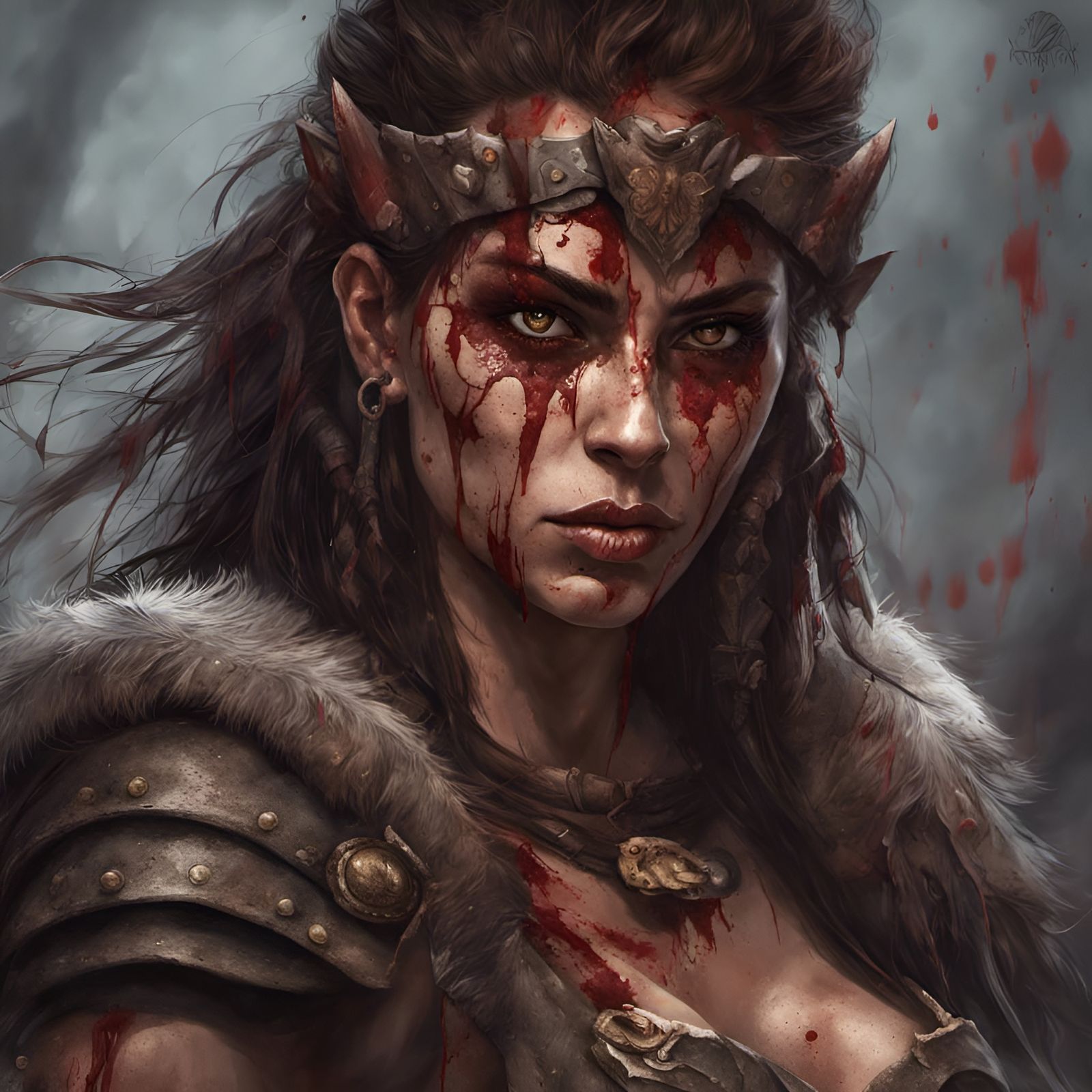 Barbarian Warrior Portrait in Dark Fantasy Style