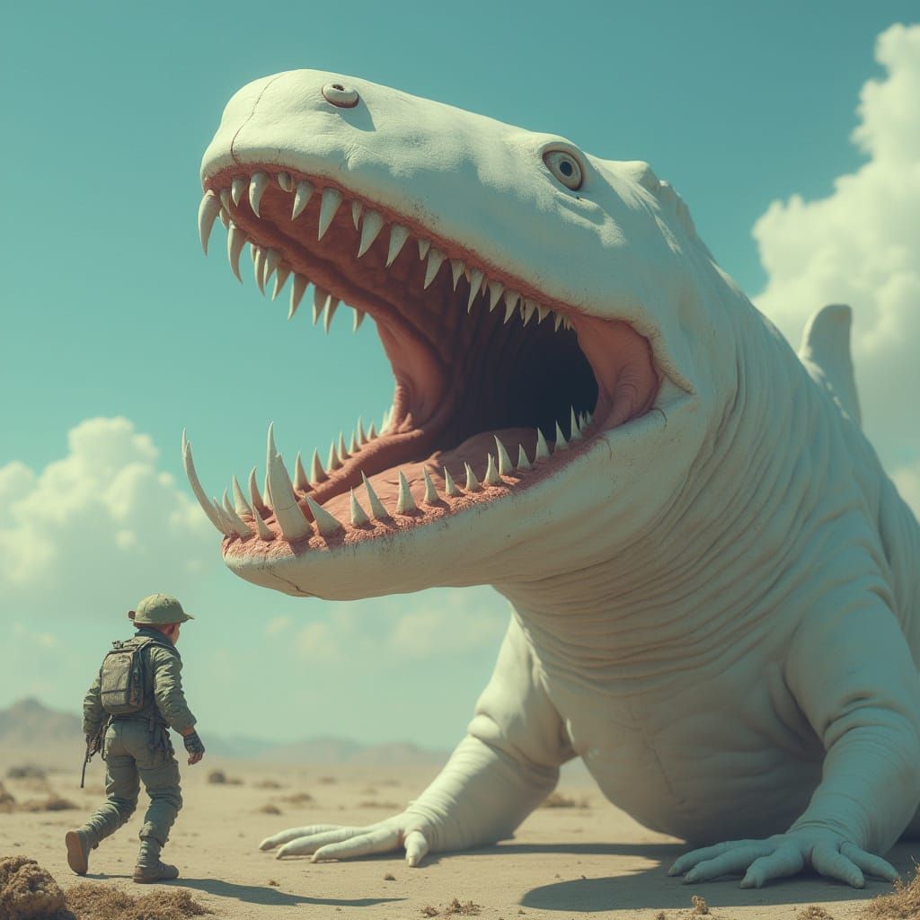 Great White Shark Shows Sharp Teeth in Hyperreal Style