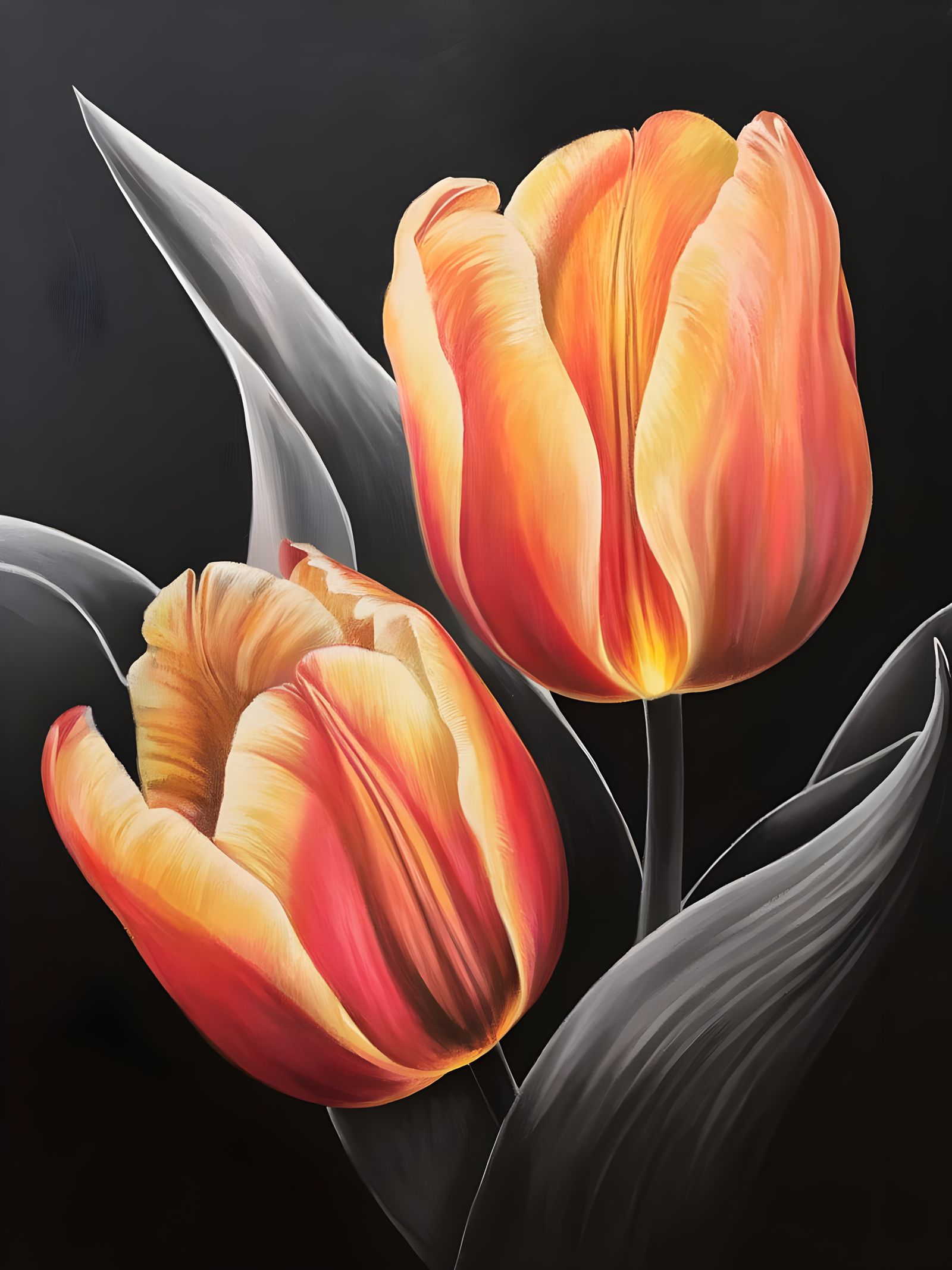 Vibrant Tulips Shine Against a Dramatic Gray Background