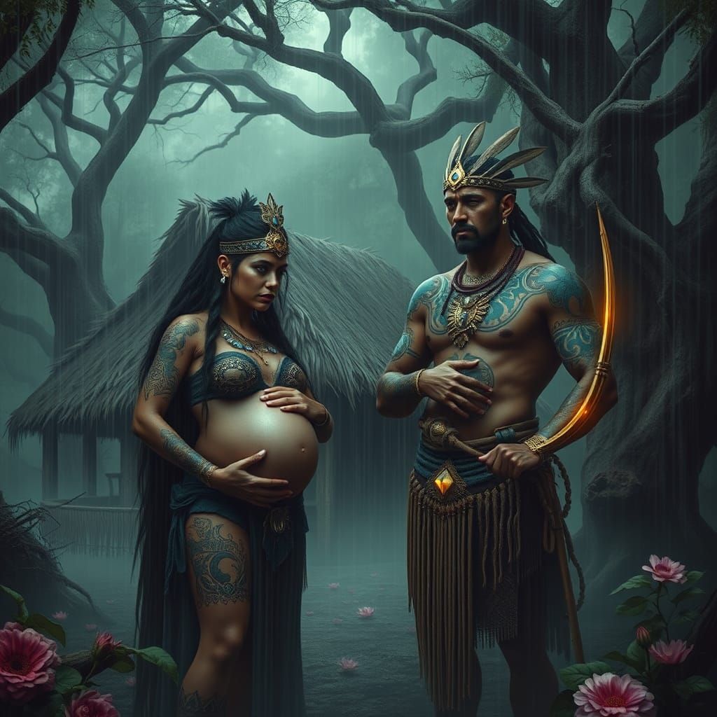 Tribal King and Queen in Mystical Forest
