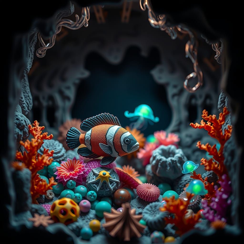 Anglerfish Diorama in a Vibrant Coral Reef