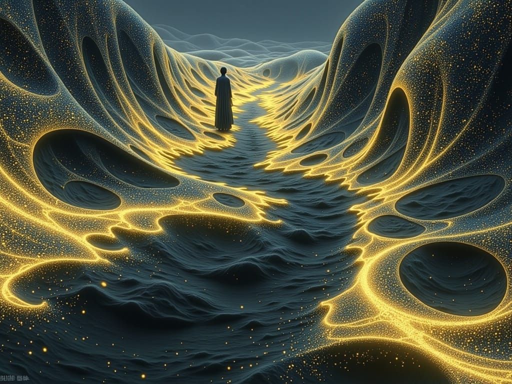 Surreal Desert Scene in Cosmic Colors