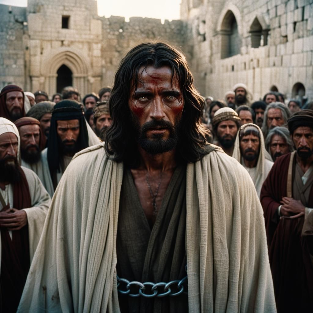 Jesus Christ Before Temple Gates: Cinematic Film Still