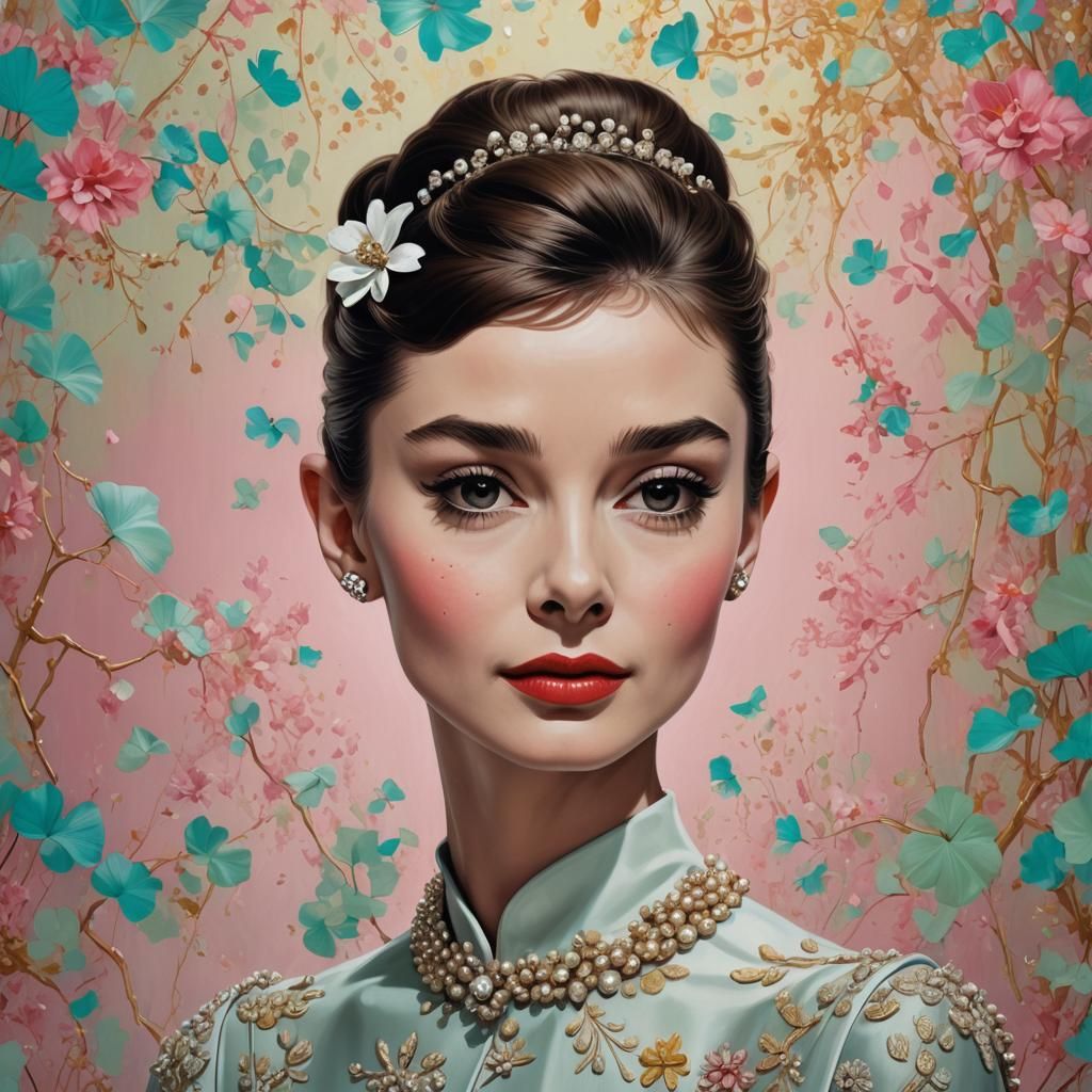 Audrey Hepburn, in the style of Ray Caesar