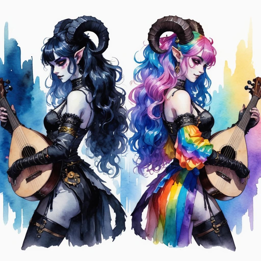 Satyr Bards: Goth and Pop in Watercolor Style
