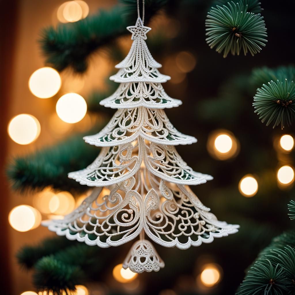 Christmas tree ornament made of lace.