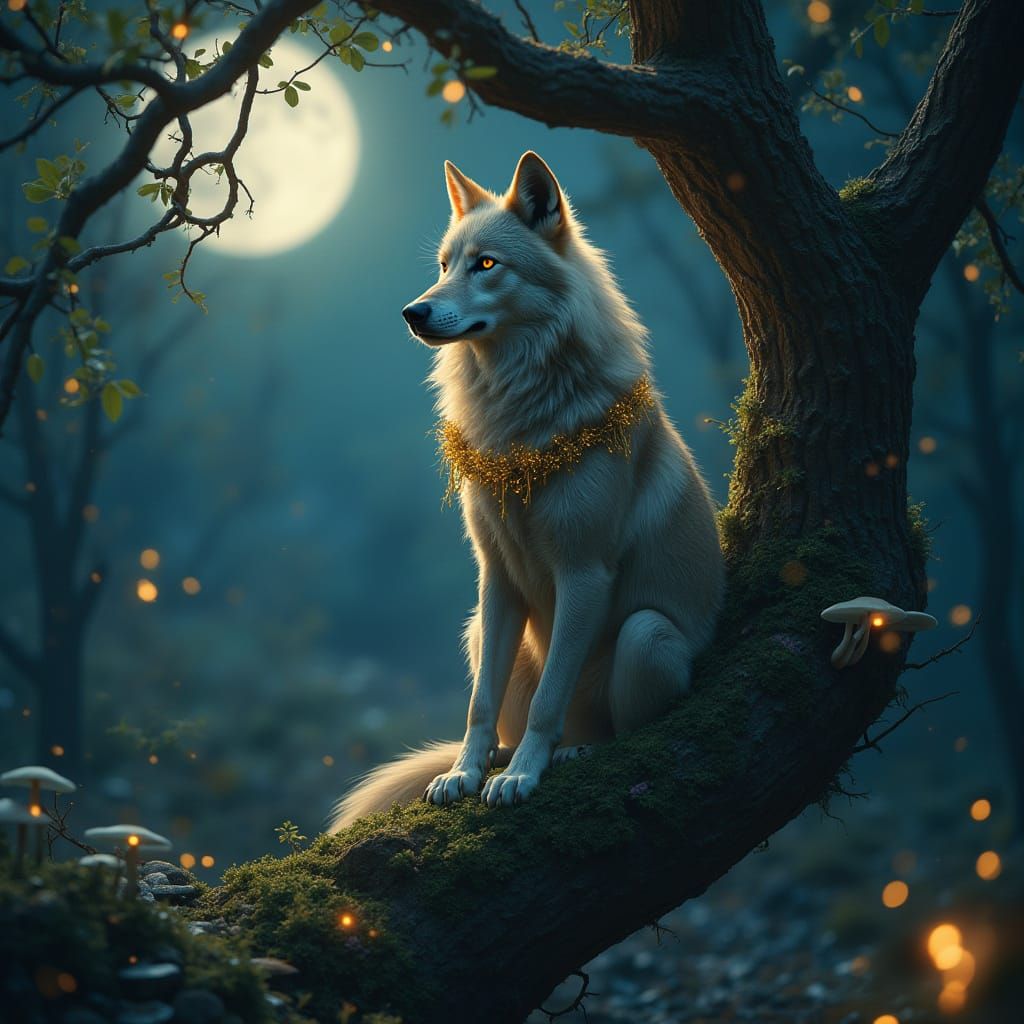 Ancient Wisdom in a Moonlit Forest