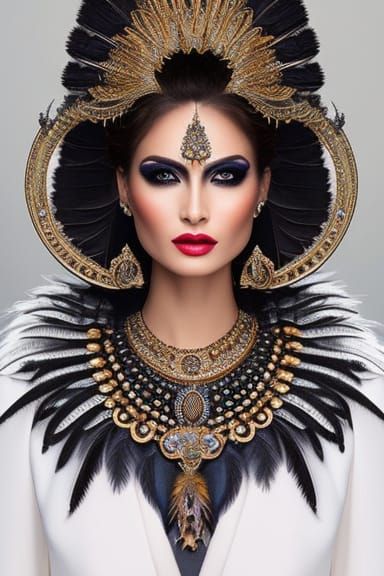 Feathered Goddess Portrait in Hyperrealism Style