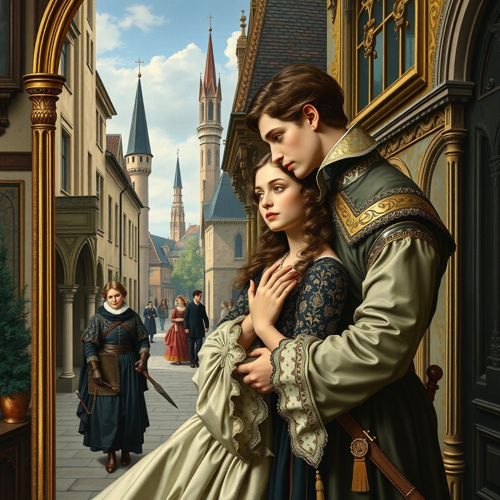 Medieval Illumination of Love in Gothic Style