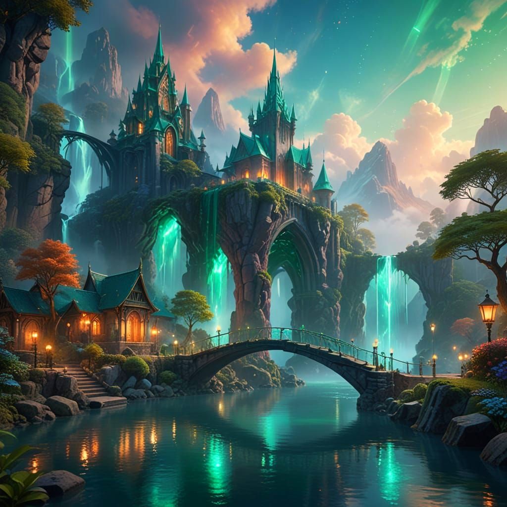 Ethereal Crystal Bridge in Fantasy Landscape