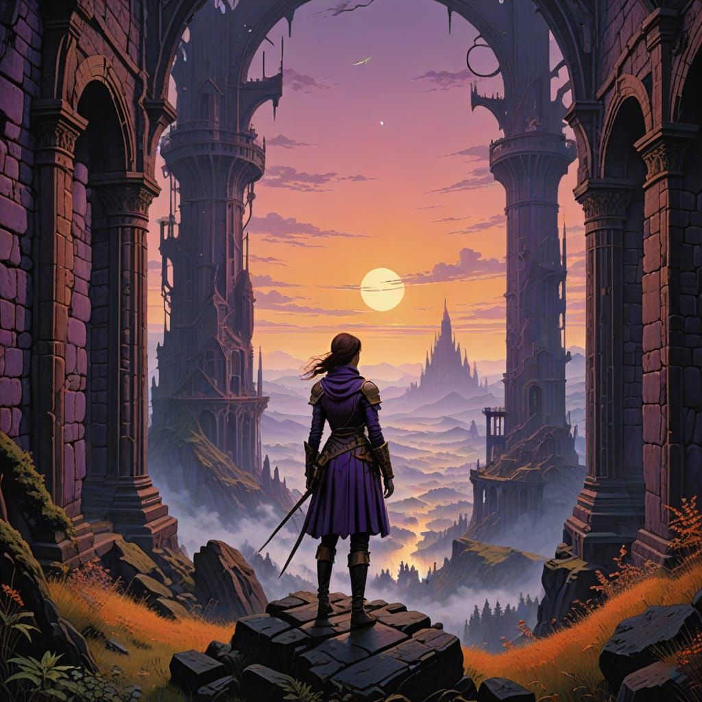 Enchanting Fantasy Explorer in Steampunk Labyrinth