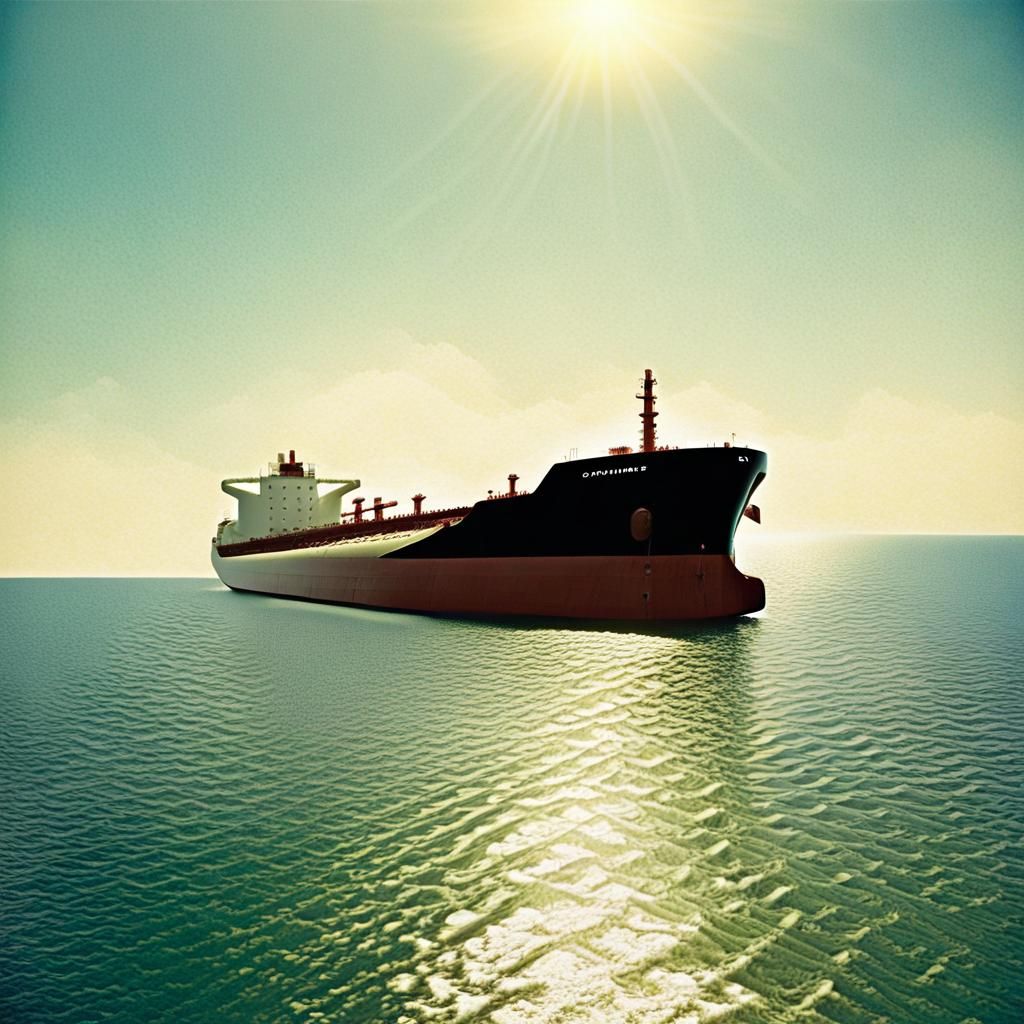 Oil Tanker on Open Water: Vintage Aerial Photography