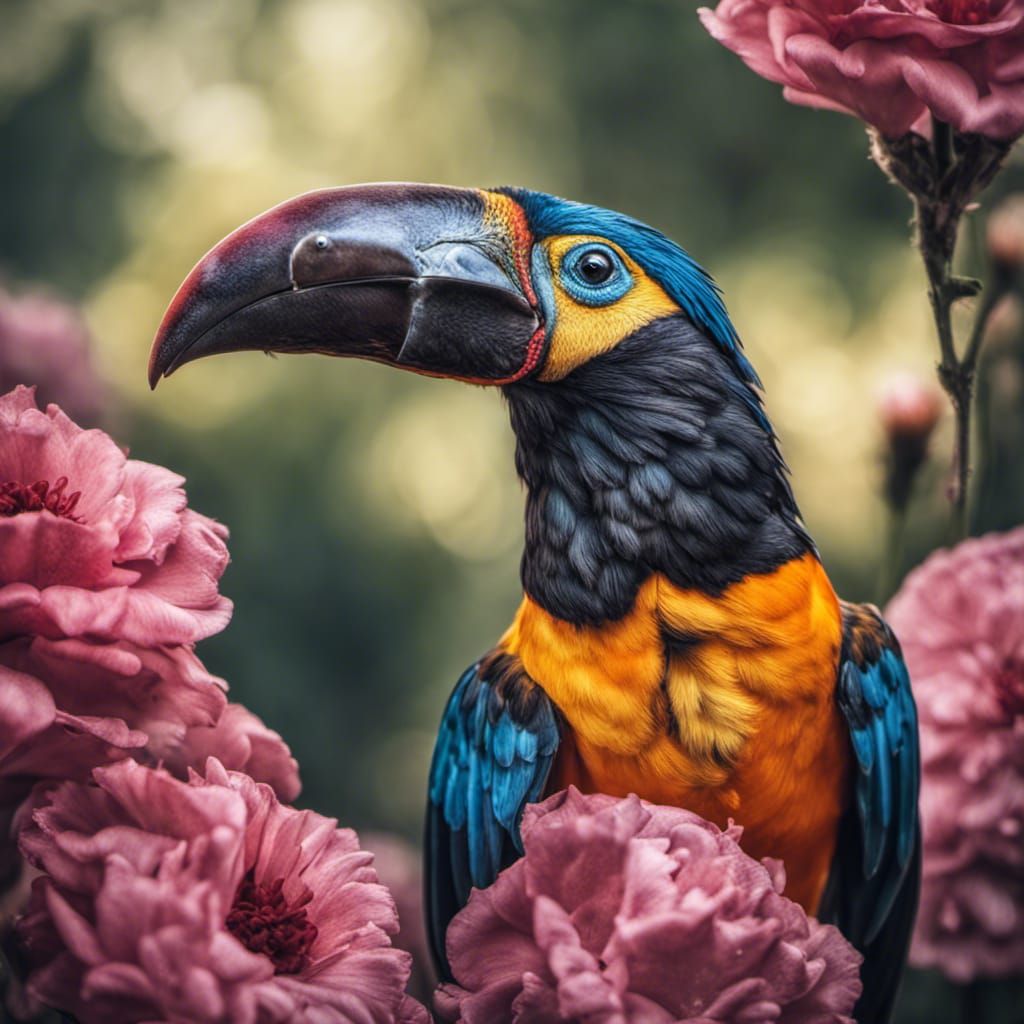 Hyperrealistic Toucan with Floral Crown