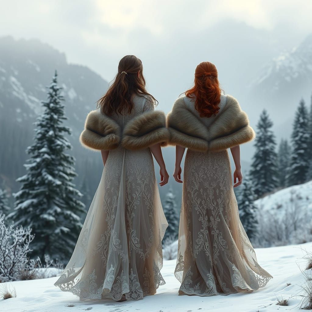 Ethereal Women in Majestic Mountain Landscape