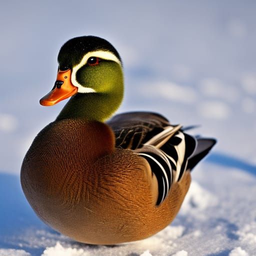 Duck Playing in Snow: Professional Photography Style