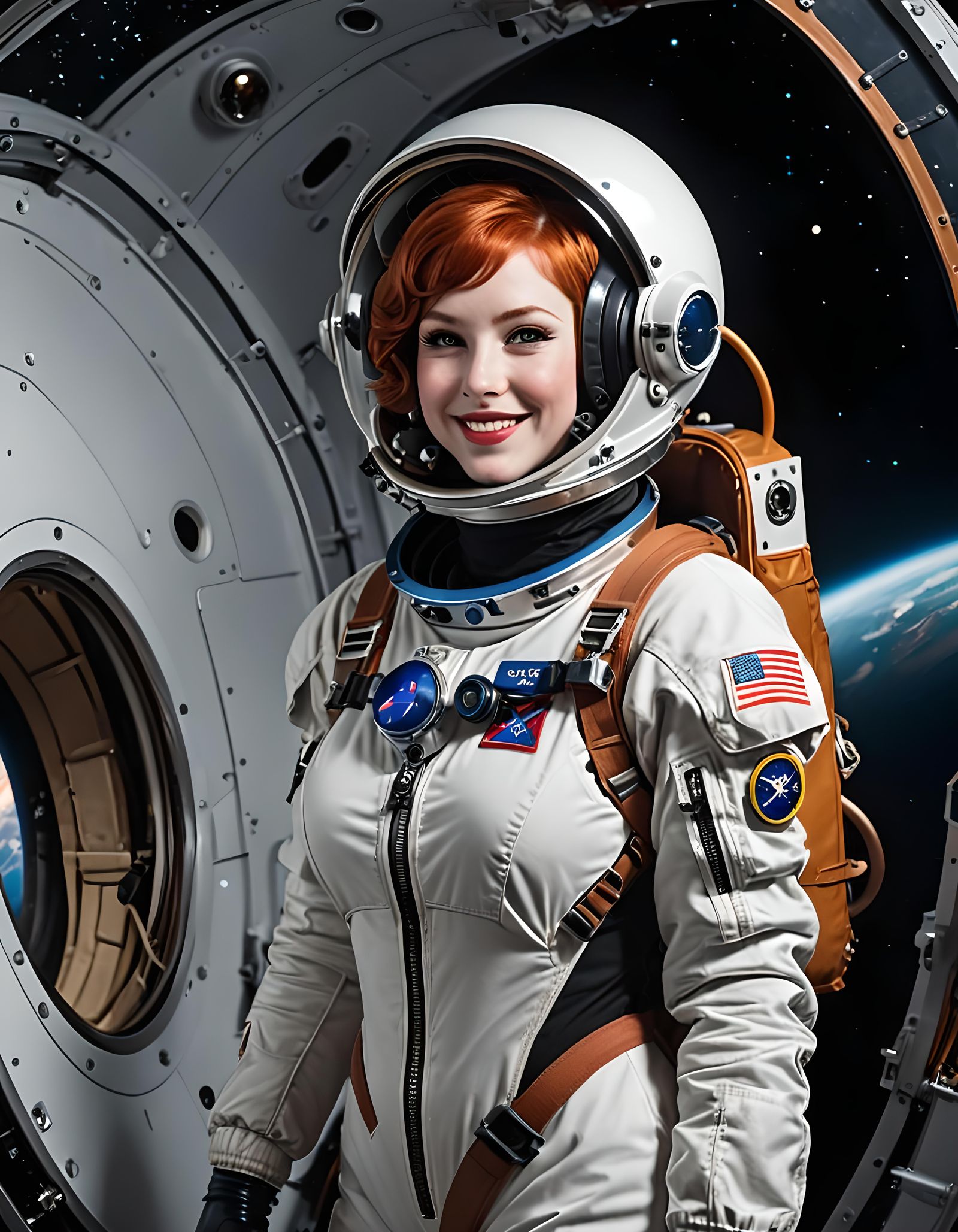 Redhead Astronaut Smiles in Saturn's Orbit in 8K