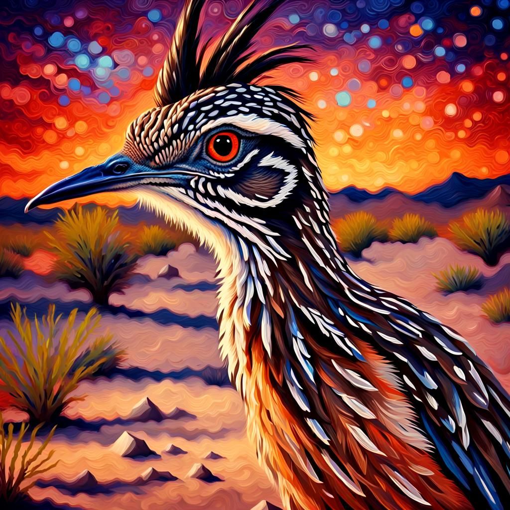 Roadrunner Portrait in Vivid Impasto Oil Paint