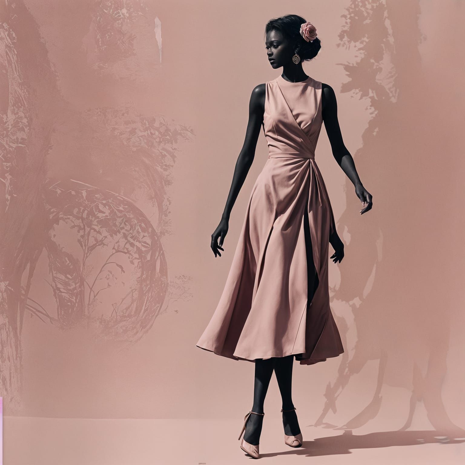 Elegant Woman Silhouette on Pink Background, Detailed Matte ...