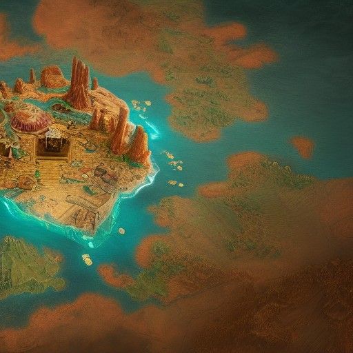 Detailed Ancient Treasure Map in Fantasy Style