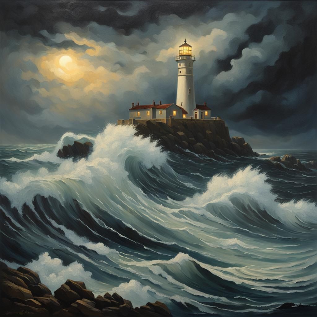 Resilient Lighthouse Against Towering Waves