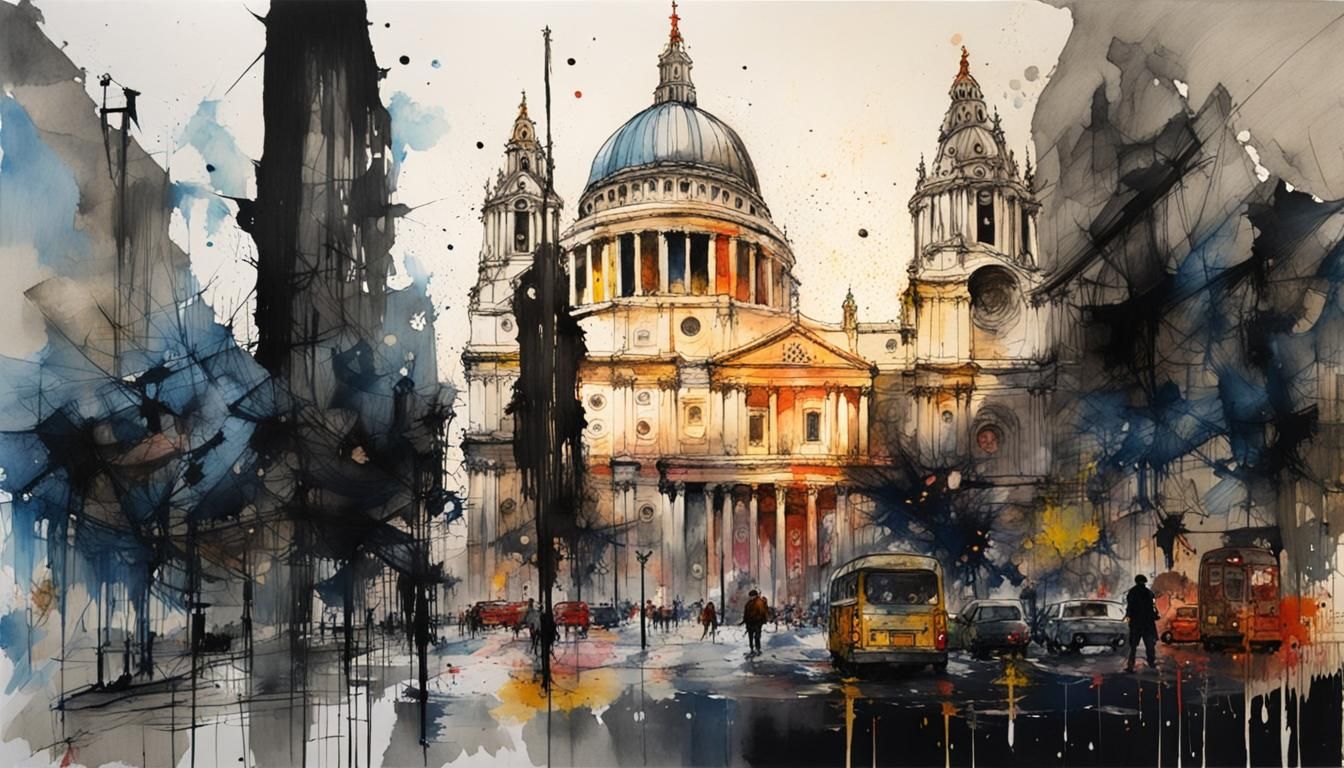St. Paul's Cathedral Watercolour Painting on Old Paper