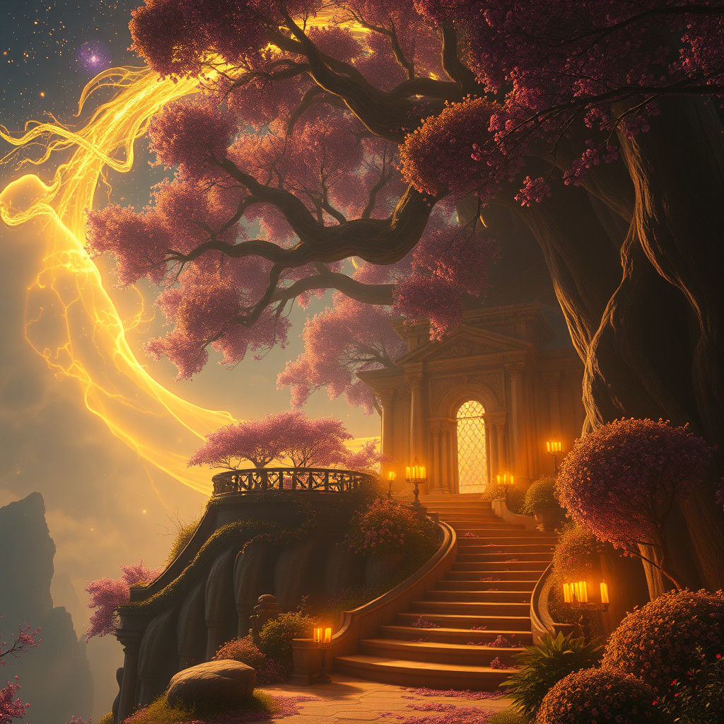 Ethereal Dark Fantasy Dreamscape in Art Nouveau Style